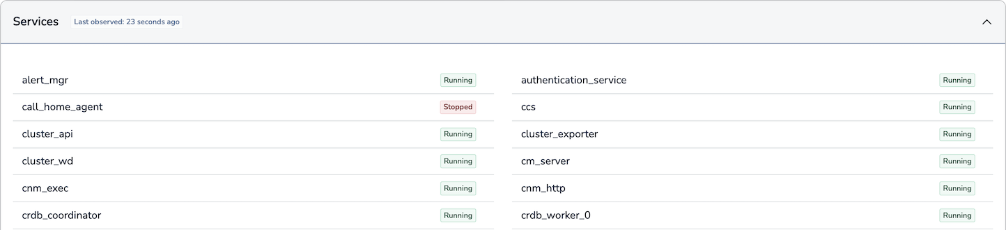 The services section shows most services running and one stopped service.