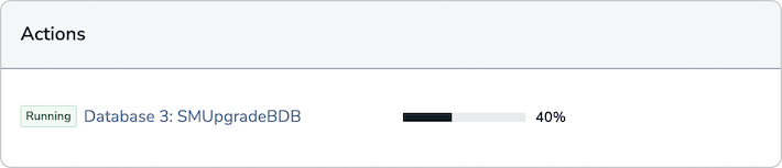 The Actions section shows a database upgrade is in progress.